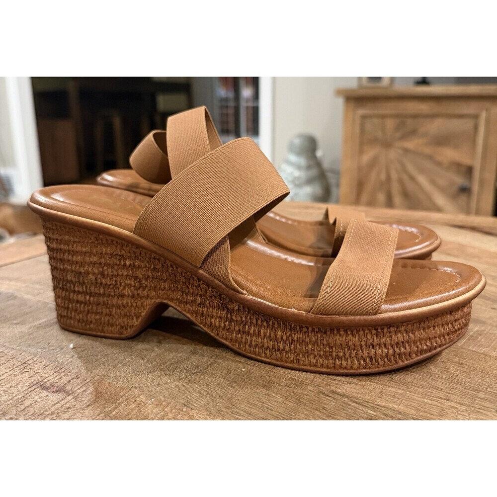 Italian Shoemakers Womens Size 10 Brown Platform Wedge Sandals Made in Italy